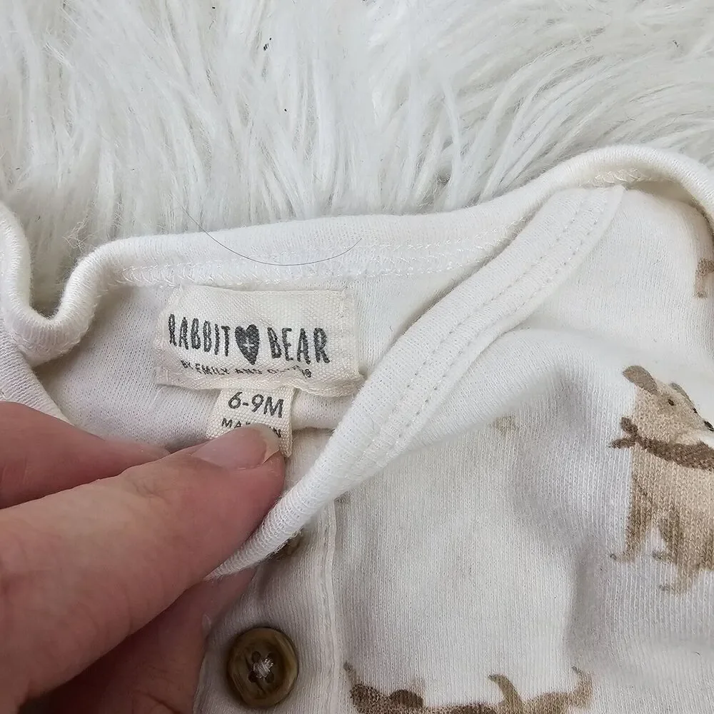 Rabbit Bear White Puppy Print Knot Gown Size 6-9M Months